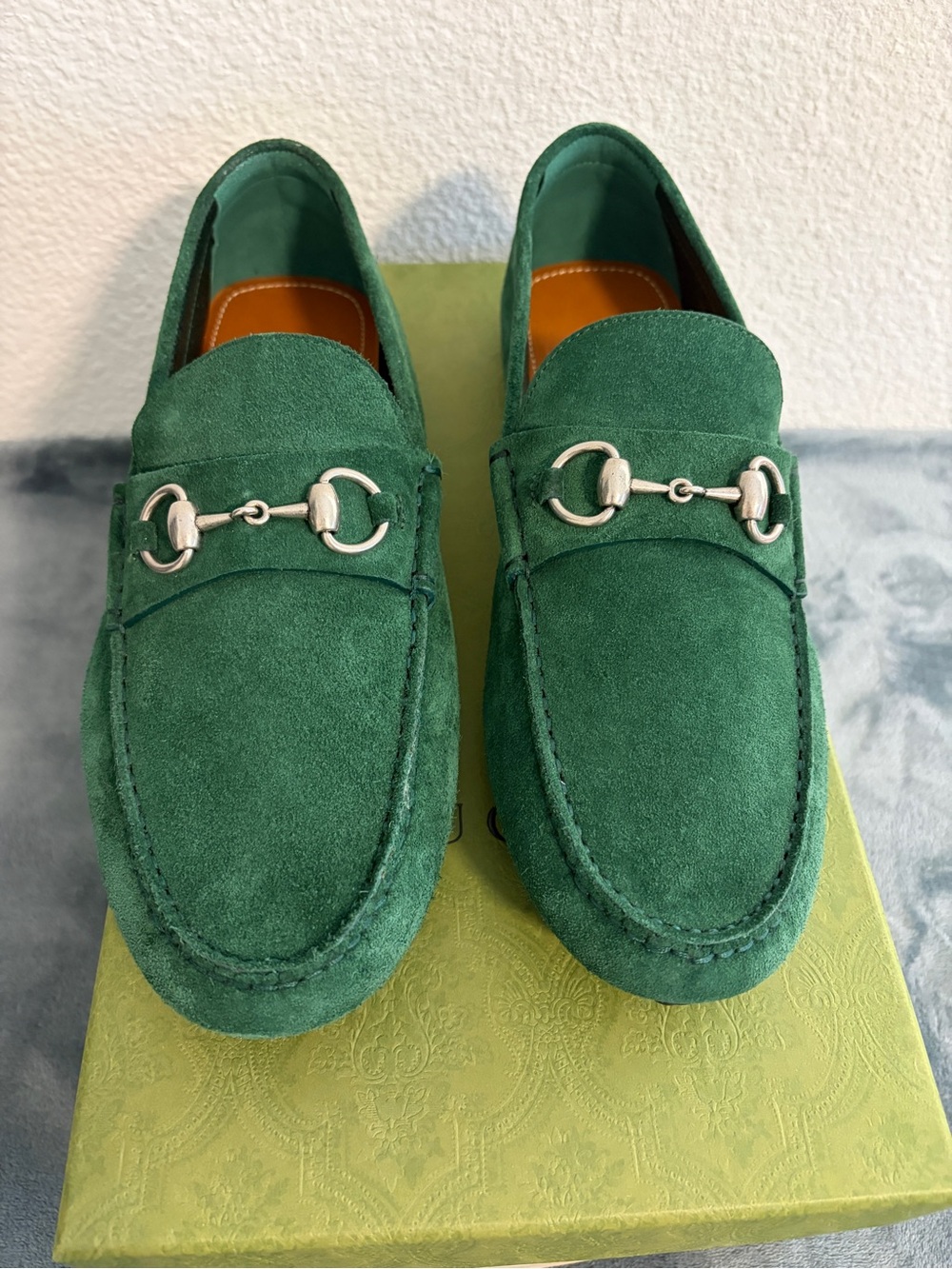 Brand New Men’s Gucci Driver Horsebit Suede Vintage Green Sz 9.5 (US 10) - Picture 7 of 8